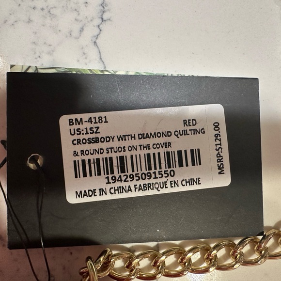 Badgley Mischka Quilted Crossbody Bag Designer Purse with Studs; Color - Red - Picture 7 of 7